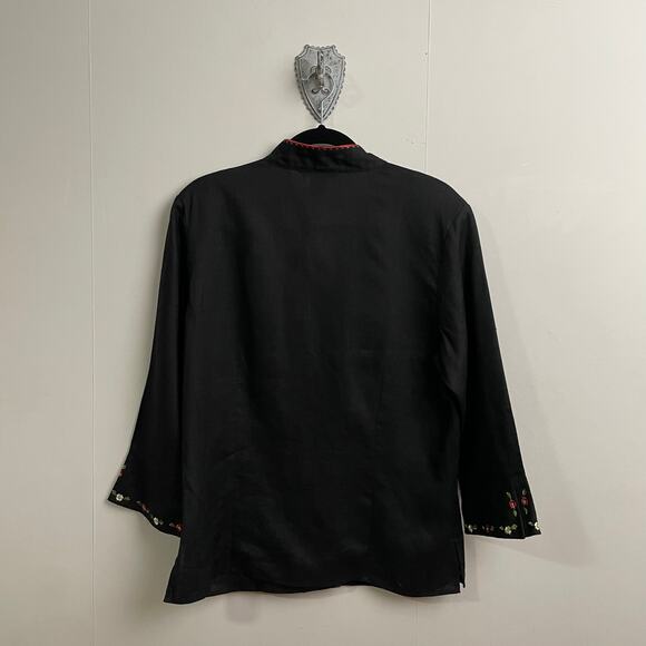 Vintage XL 100% linen coastal summer boho chic floral black Anne Carson button - Picture 5 of 7